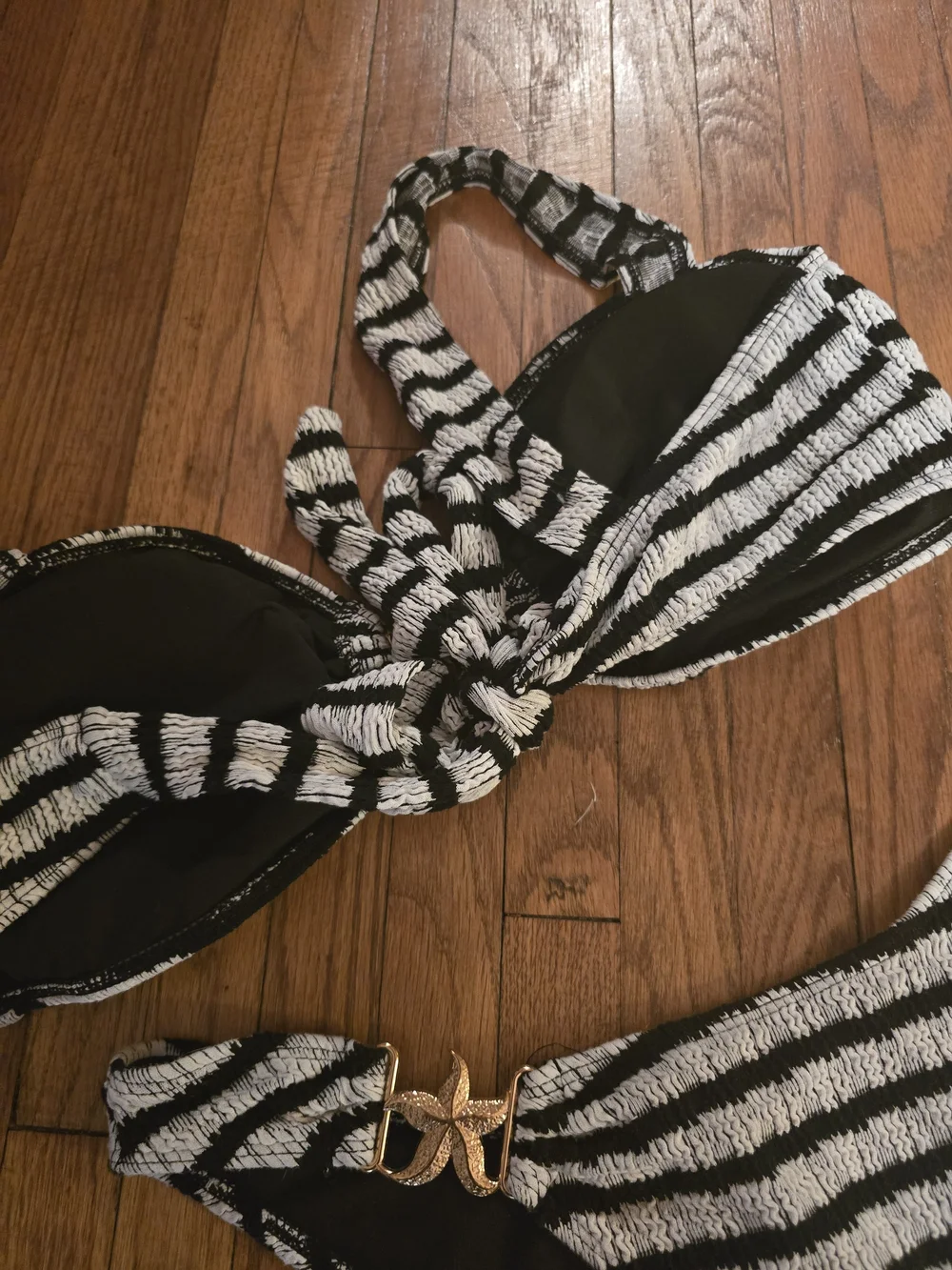 SHEIN Black and White Striped Bikini Set with Gold Accents - Picture 3 of 3